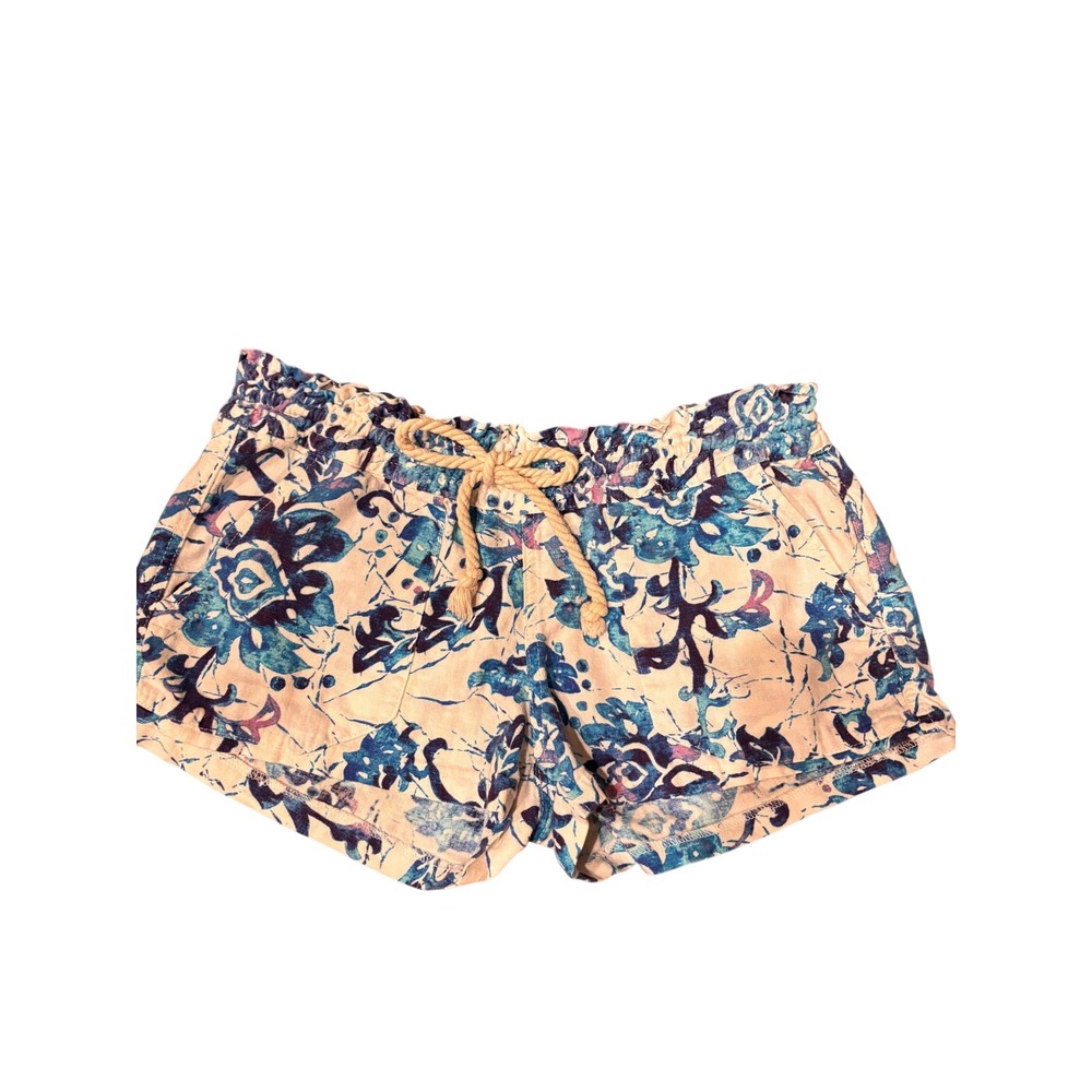Beach Tropical Roxy Shorts Linen Blend Elastic Waist Large Blue Purple